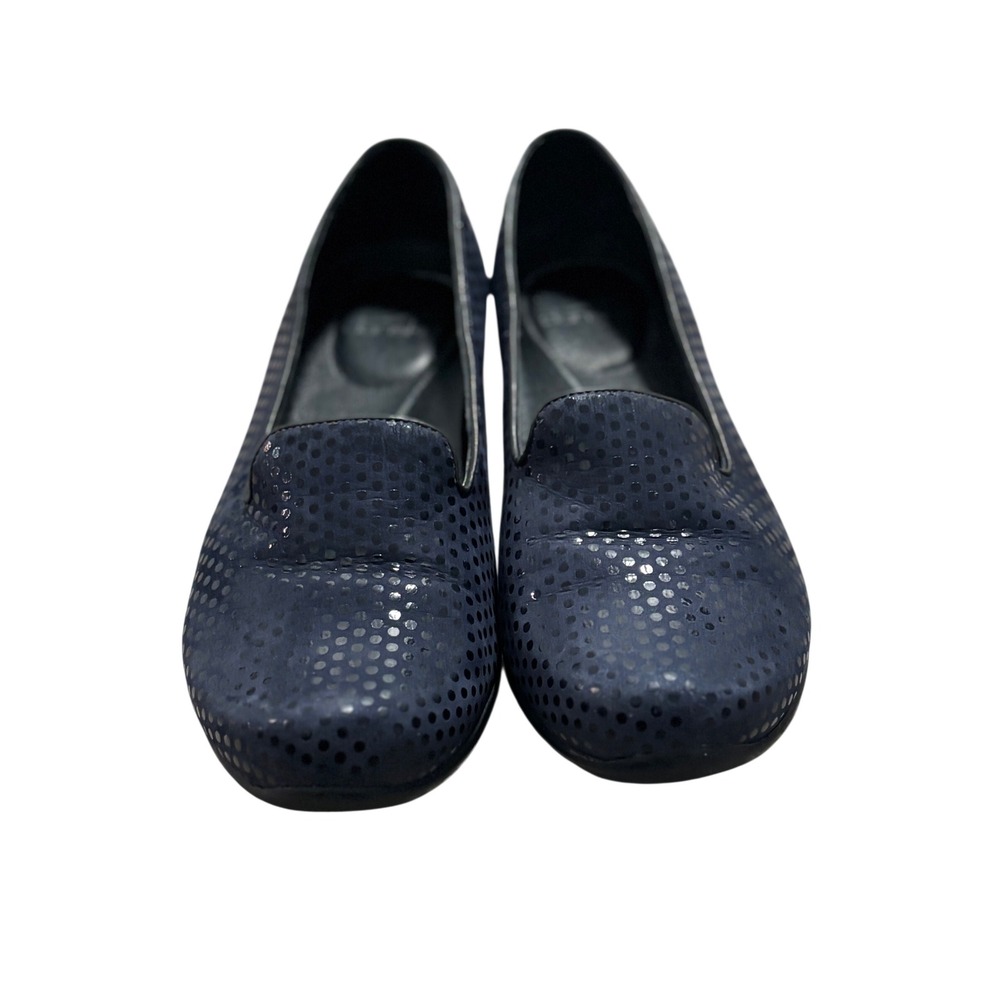 Dansko Navy Blue Metallic Polka Dot Slip On Loafers‎ Flats Size 38 - Picture 3 of 7